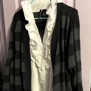 Black, Grey and White Sweater/Shirt combination